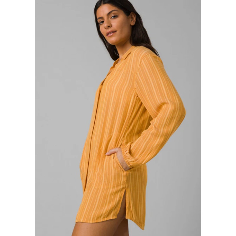 PRANA Women's Fernie Swim Cover Up Shirt Small Gold Deep Solstice Stripe NWT