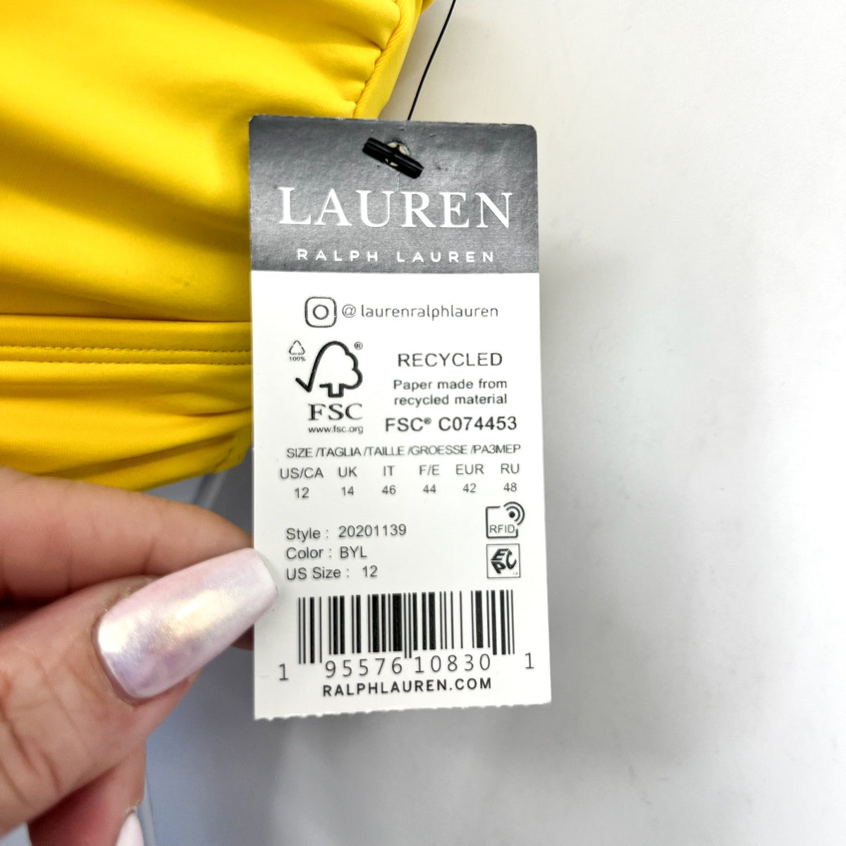 LAUREN RALPH LAUREN Twist X Back Bikini Top SIZE 12 Bright Yellow Beach Club NWT