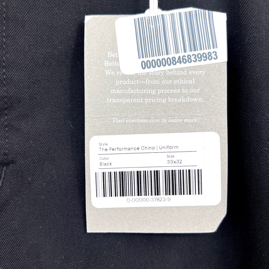 EVERLANE Men's Uniform Performance Chino Pants 33x32 Black Slim Fit NWT