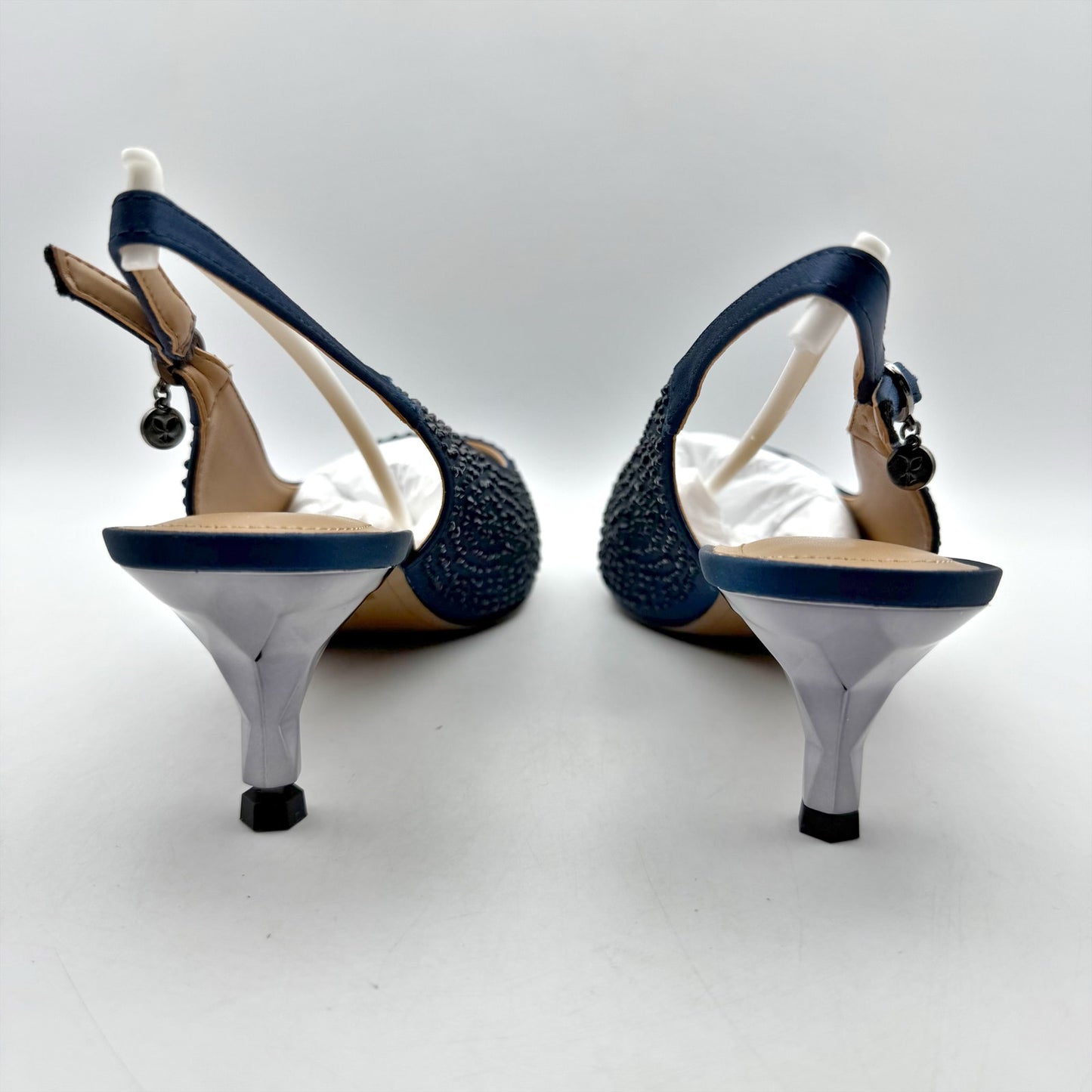 J. Renee Womens Ferryanne Kitten Heel US 12 Wide Navy Rhinestone NIB