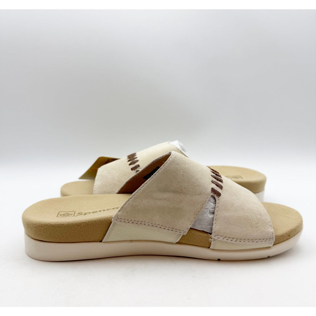 Spenco Womens Twilight Woven Slide Sandals 8.5 Wide Cream Almond Buff Tan NIB