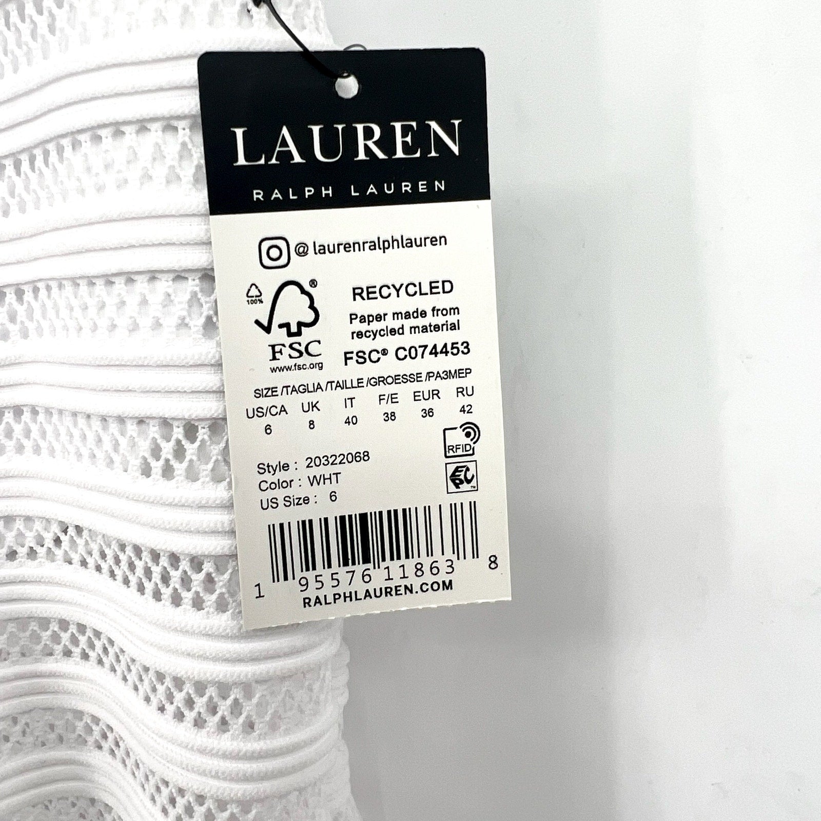 LAUREN RALPH LAUREN Ottoman One Piece Swimsuit Size 6 White Mesh Stripe NWT