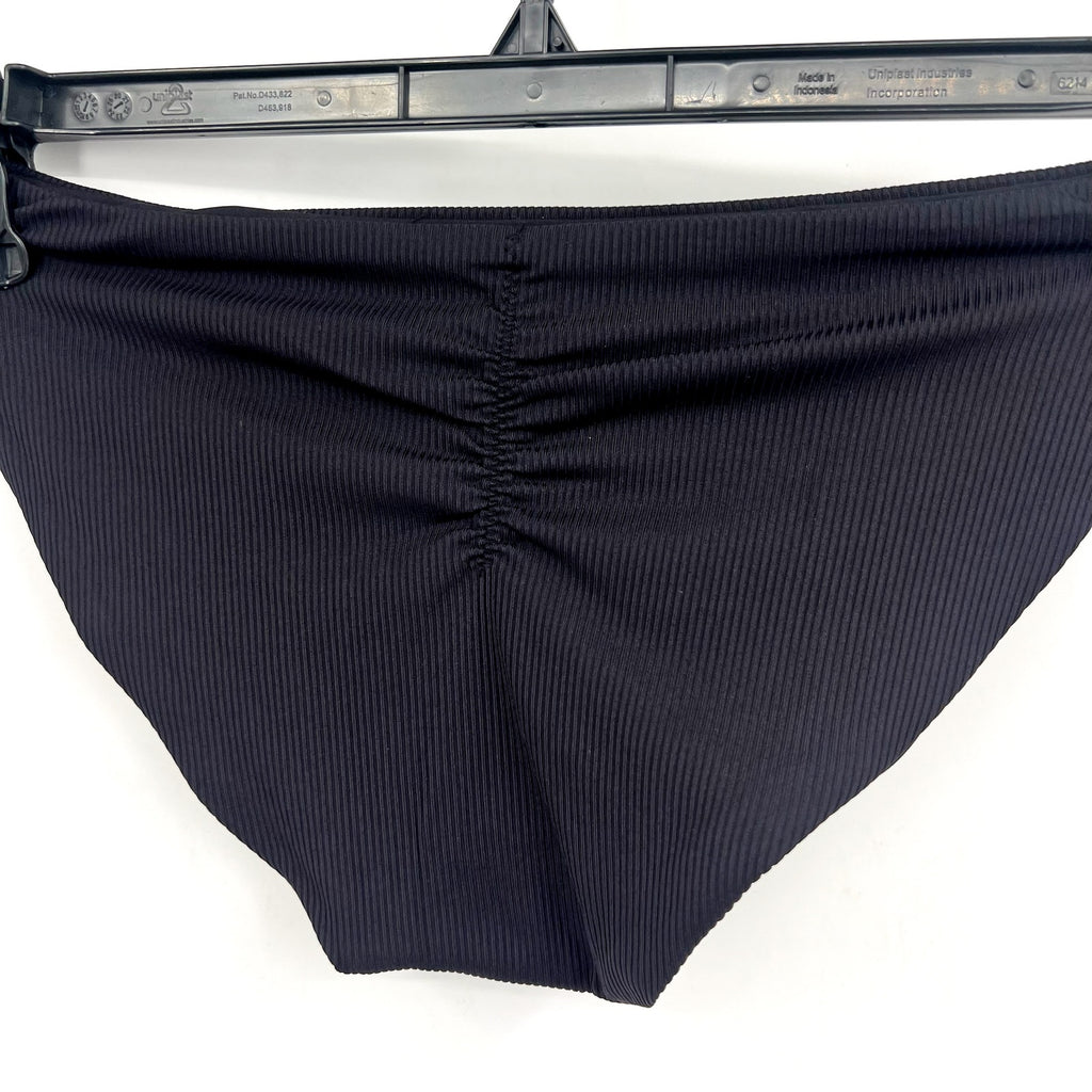 BECCA Women's Modern Edge American Ribbed Ruched Bikini Bottom Small Black NWT