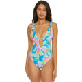 BECCA Women's All That Glitters One-Piece Swimsuit Small Blue Plunging Neck NWT