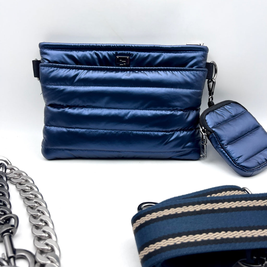 THINK ROYLN Quilted Downtown Crossbody Bag Blue Pearl Indigo NWT