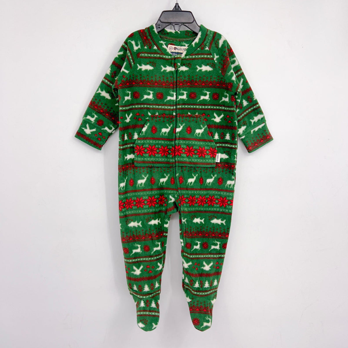 MAGELLAN Baby Holiday One Piece Pajama 6-9 Months Green Print Fleece Footed NWOT