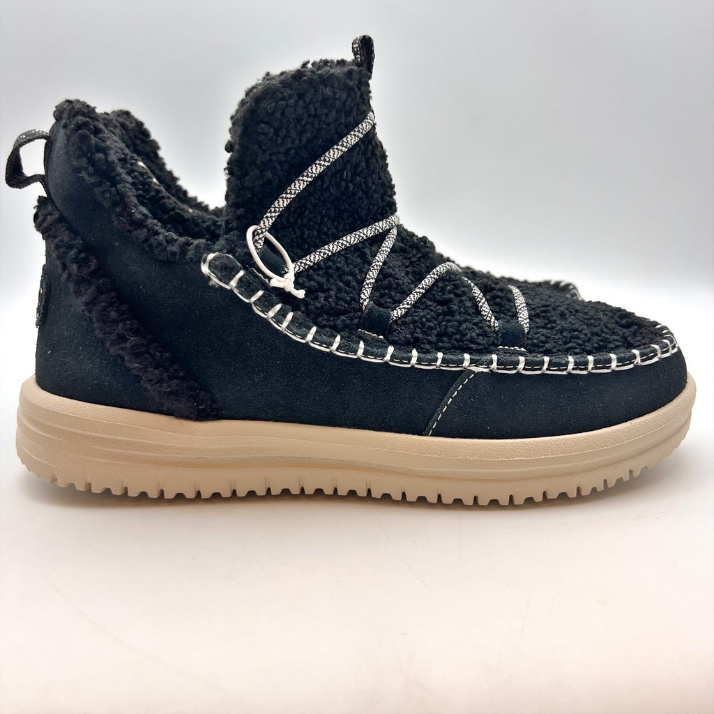 Hey Dude Womens Camden Sneaker Boots Size 8 EU 39 Black Suede NWOB