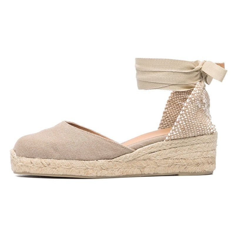 Castaner Womens Carina 3/002 Wedge Sandals US 7.5 EU 38 Natural Beige Canvas NIB