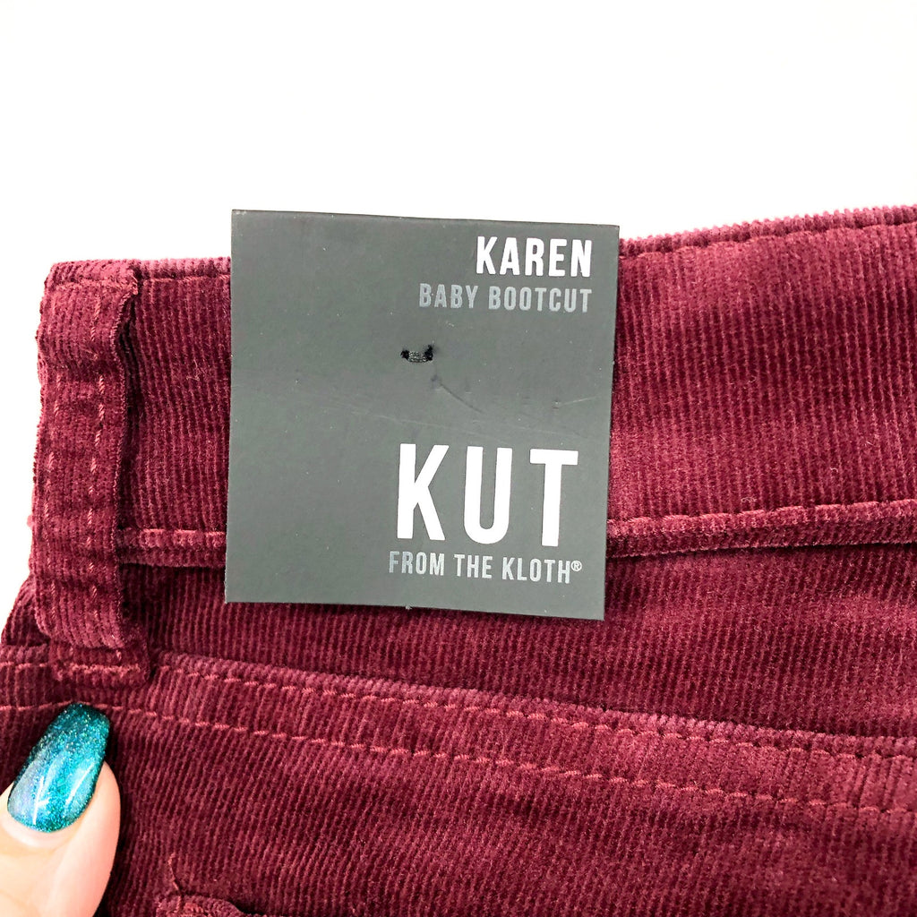 KUT FROM THE KLOTH Women's Karen Baby Boot Jeans Size 10 Red Wine Corduroy NWT