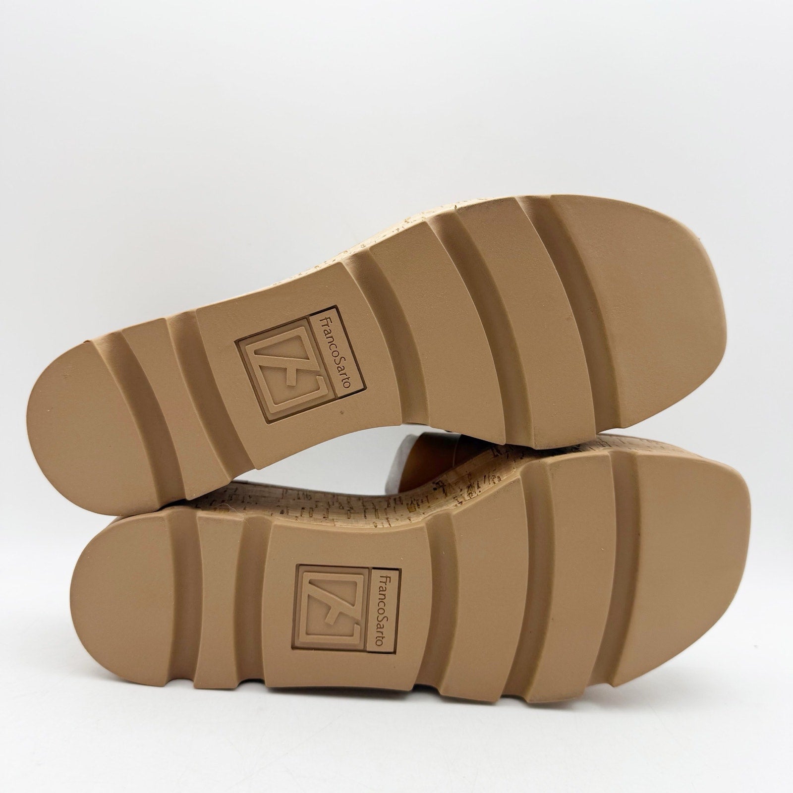Franco Sarto Womens Hoda Cork Platform Slide Sandals US 6.5 M Tan Leather NWOB