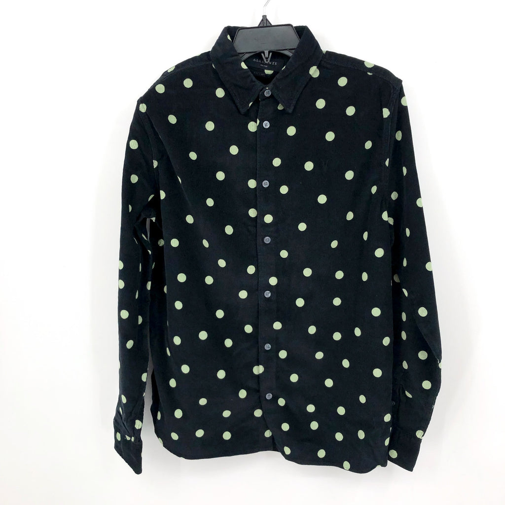 ALLSAINTS Men's Ocular Corduroy Shirt Small Black Long Sleeve Polka Dot NWT