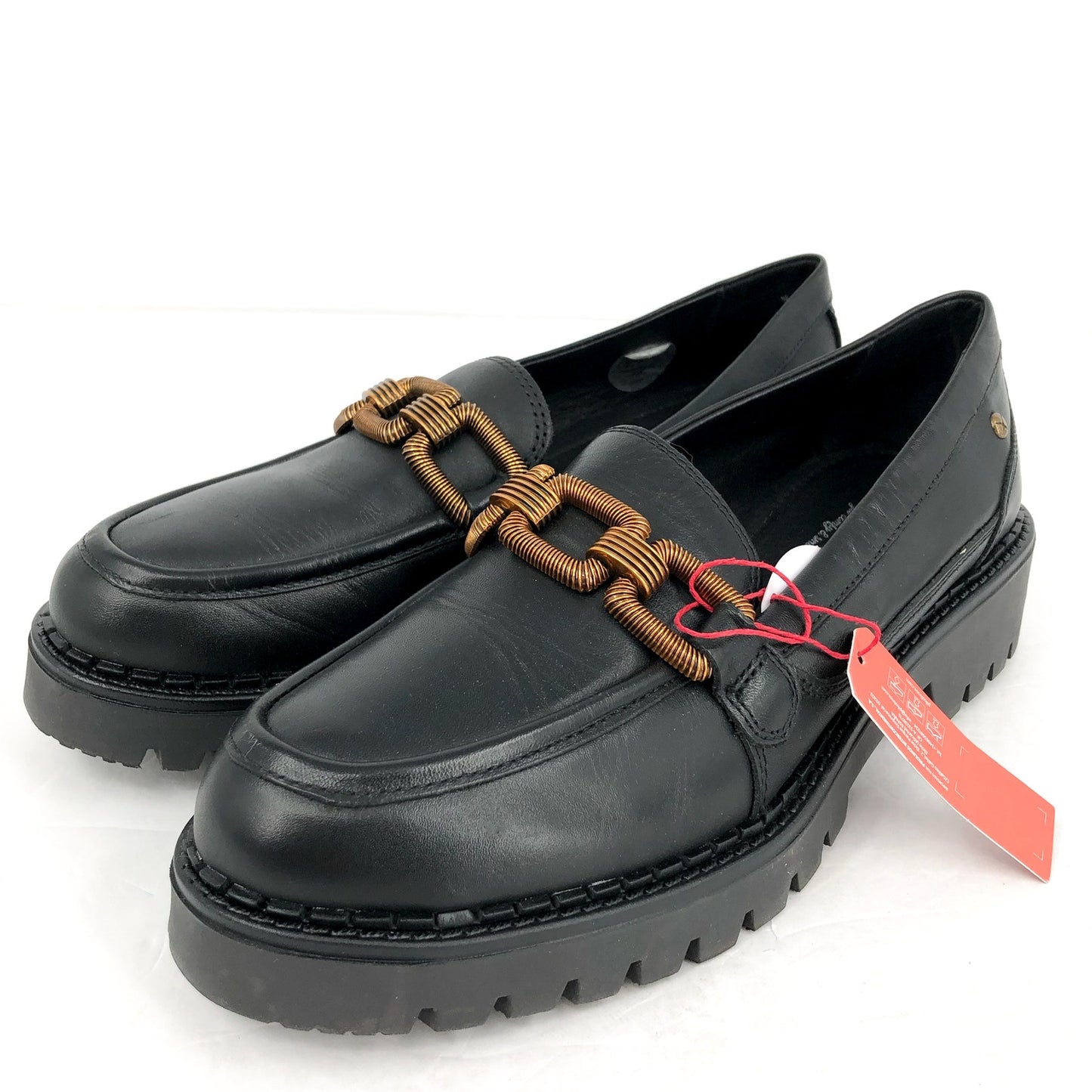 PIKOLINOS Women Aviles Platform Loafer EU 39 US 8.5 Black Leather Chain Link NIB
