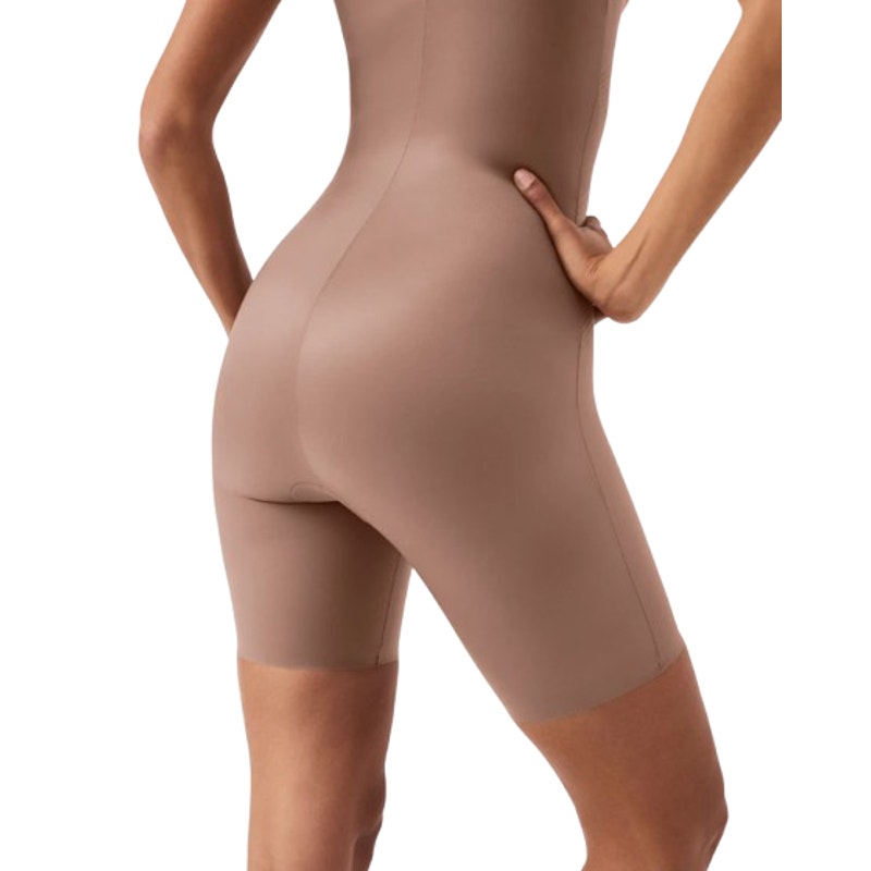 SPANX Open-Bust Mid-Thigh Bodysuit Small Cafe Au Lait 10235R NWT