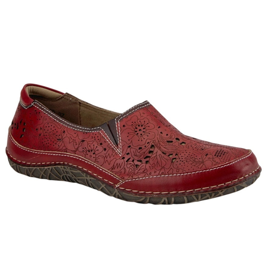 L'Artiste Womens Libora Loafers EU 37 US 7 Red Leather Slip On Perforated NIB