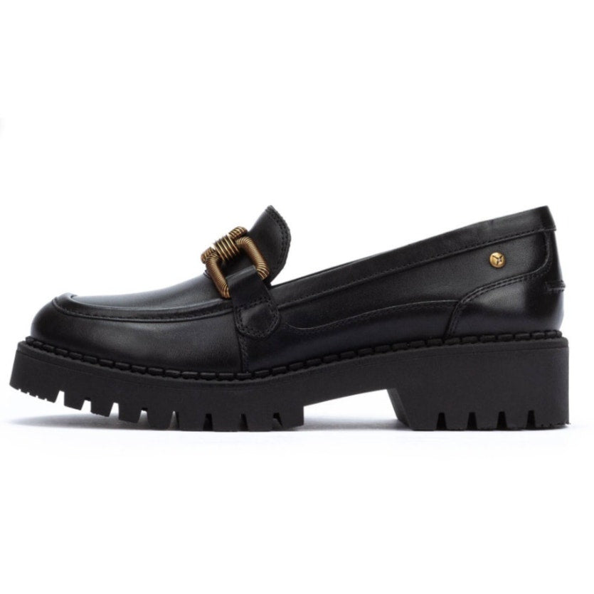 PIKOLINOS Women Aviles Platform Loafer EU 39 US 8.5 Black Leather Chain Link NIB