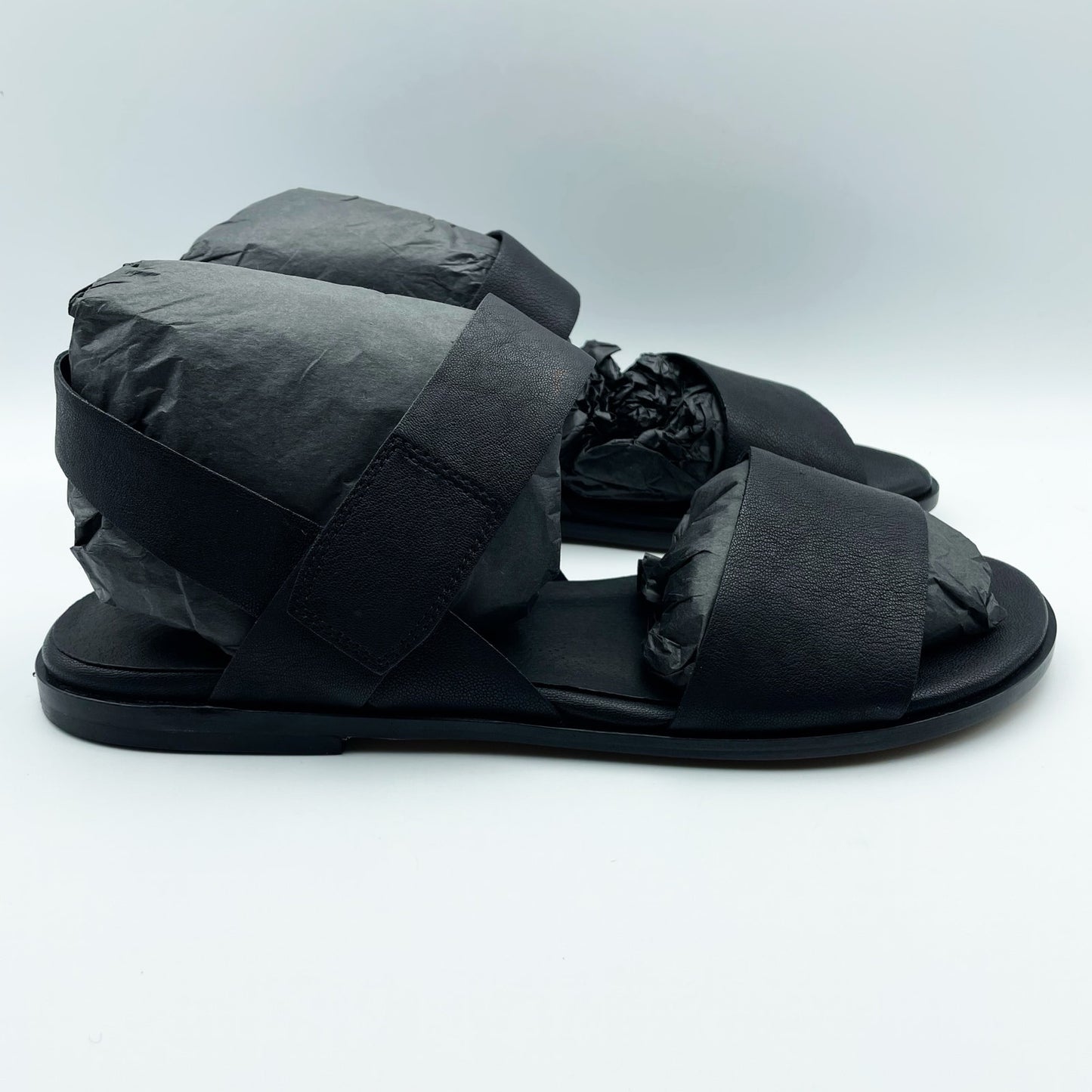 Eileen Fisher Womens Kanza Sandal US 11 Black Tumbled Leather Double Strap NWOB