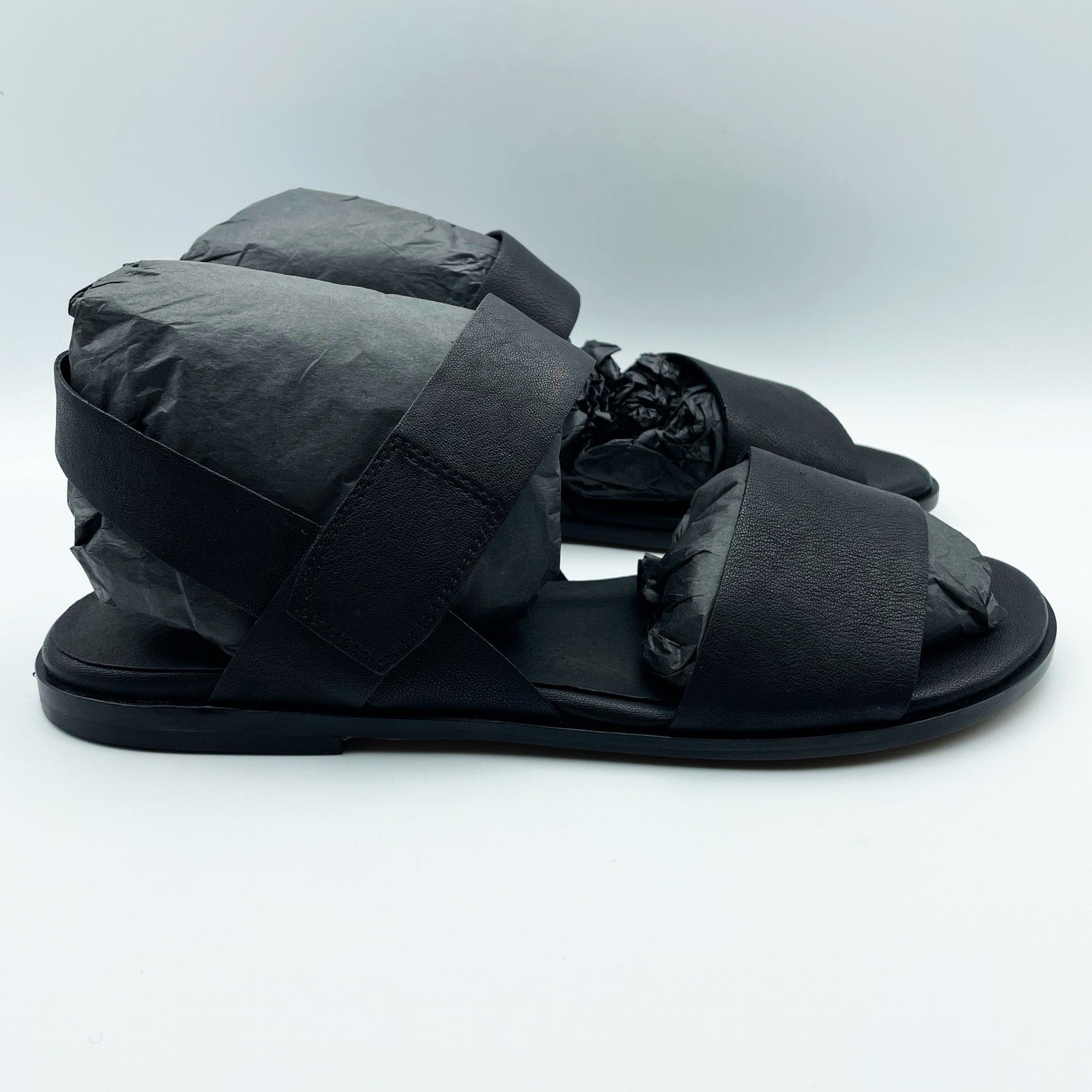 Eileen Fisher Womens Kanza Sandals US 11 Black Tumbled Leather Double Strap NWOB