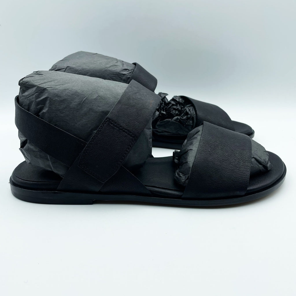 Eileen Fisher Womens Kanza Sandals US 11 Black Tumbled Leather Double Strap NWOB