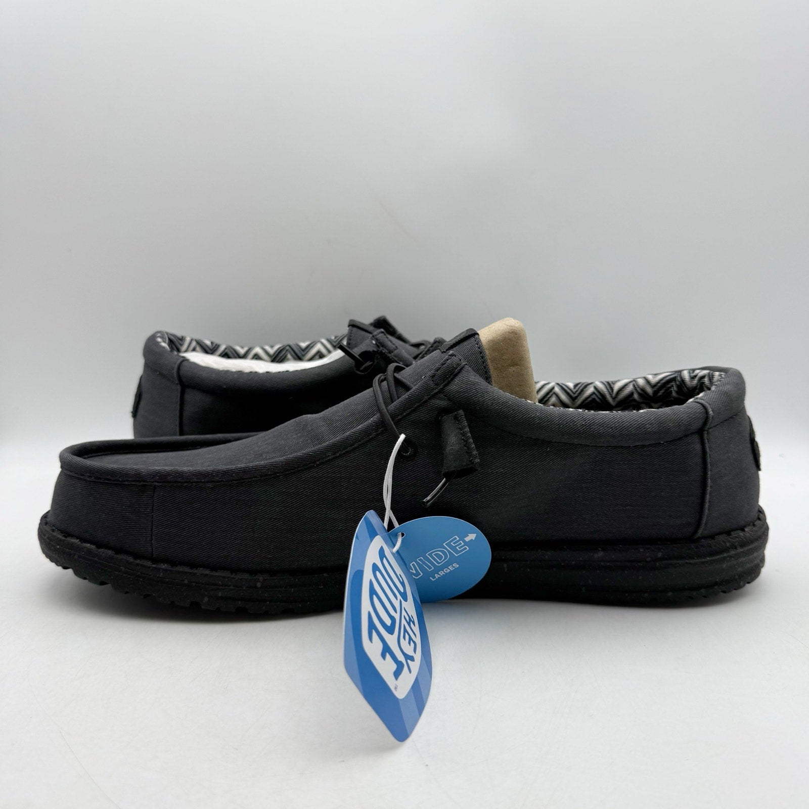 Hey Dude Mens Wallly Stretch Shoes US 15 Wide EU 48 Black Canvas Slip On NIB