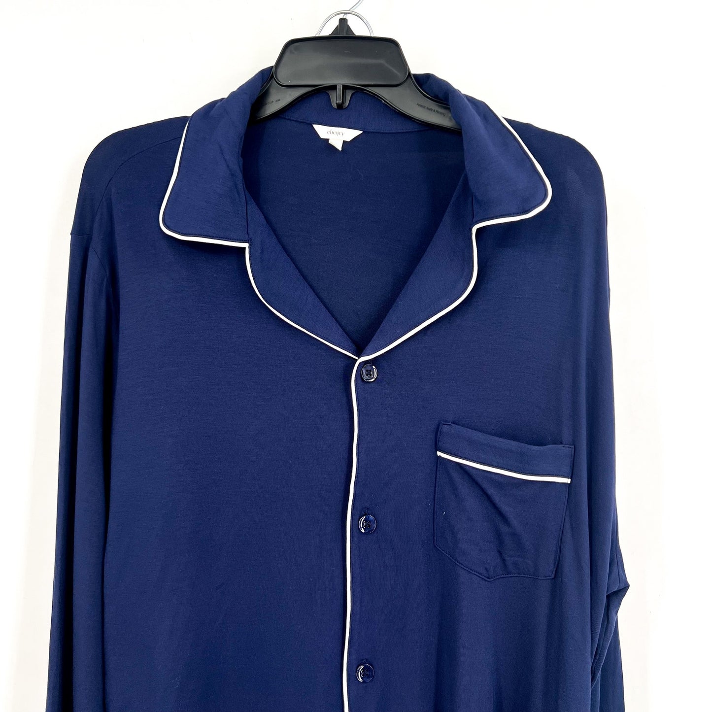 EBERJEY Women's Gisele Long PJ Set Medium Navy Blue Ivory TENCEL Modal NWOT