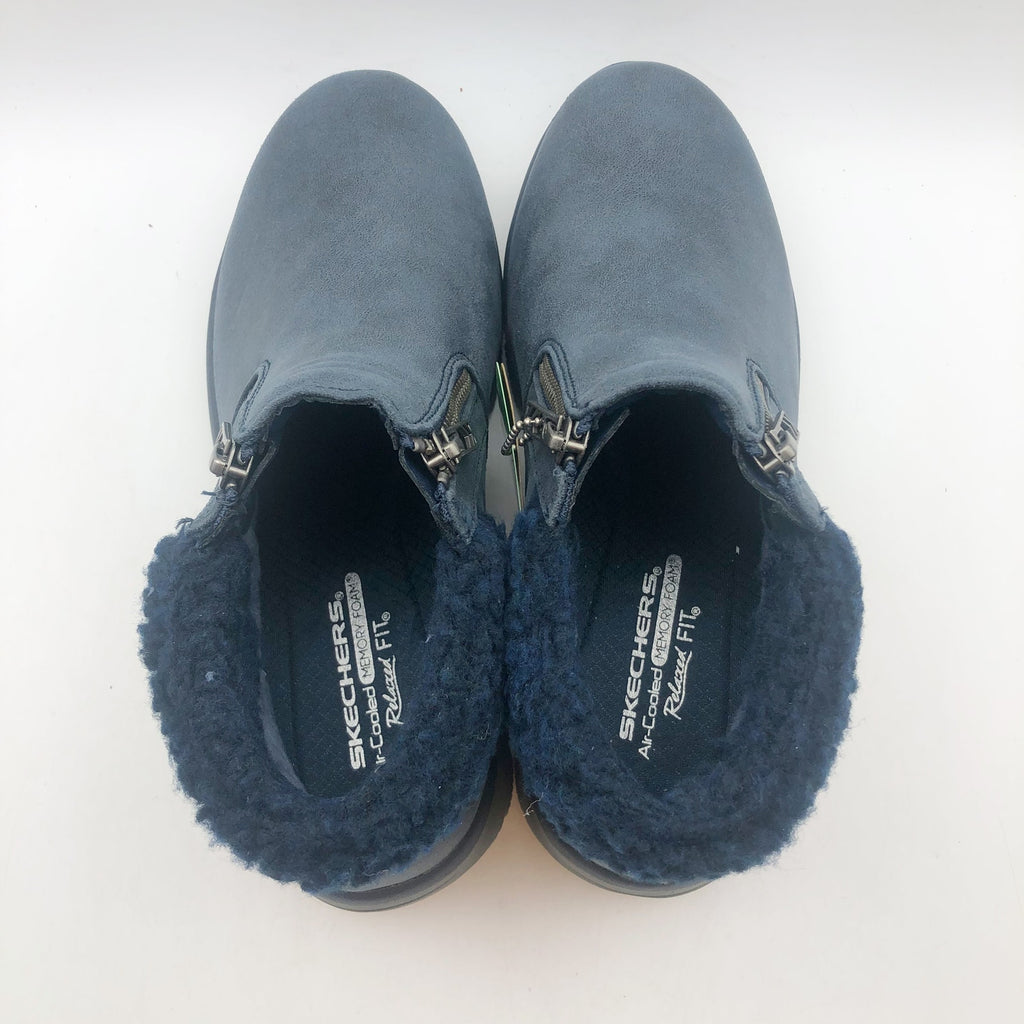 Skechers Women Easy Going Ankle Boots US 9 Navy Blue Water Repellent Lined NIB