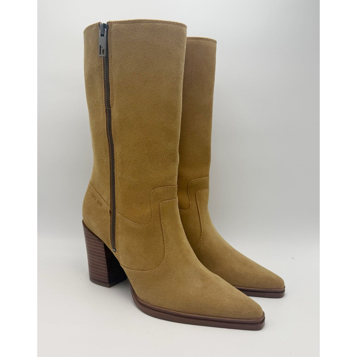 Franco Sarto Women Jaxon Mid Calf Boots Size 6 Tan Brown Suede Pointed Toe NWOB