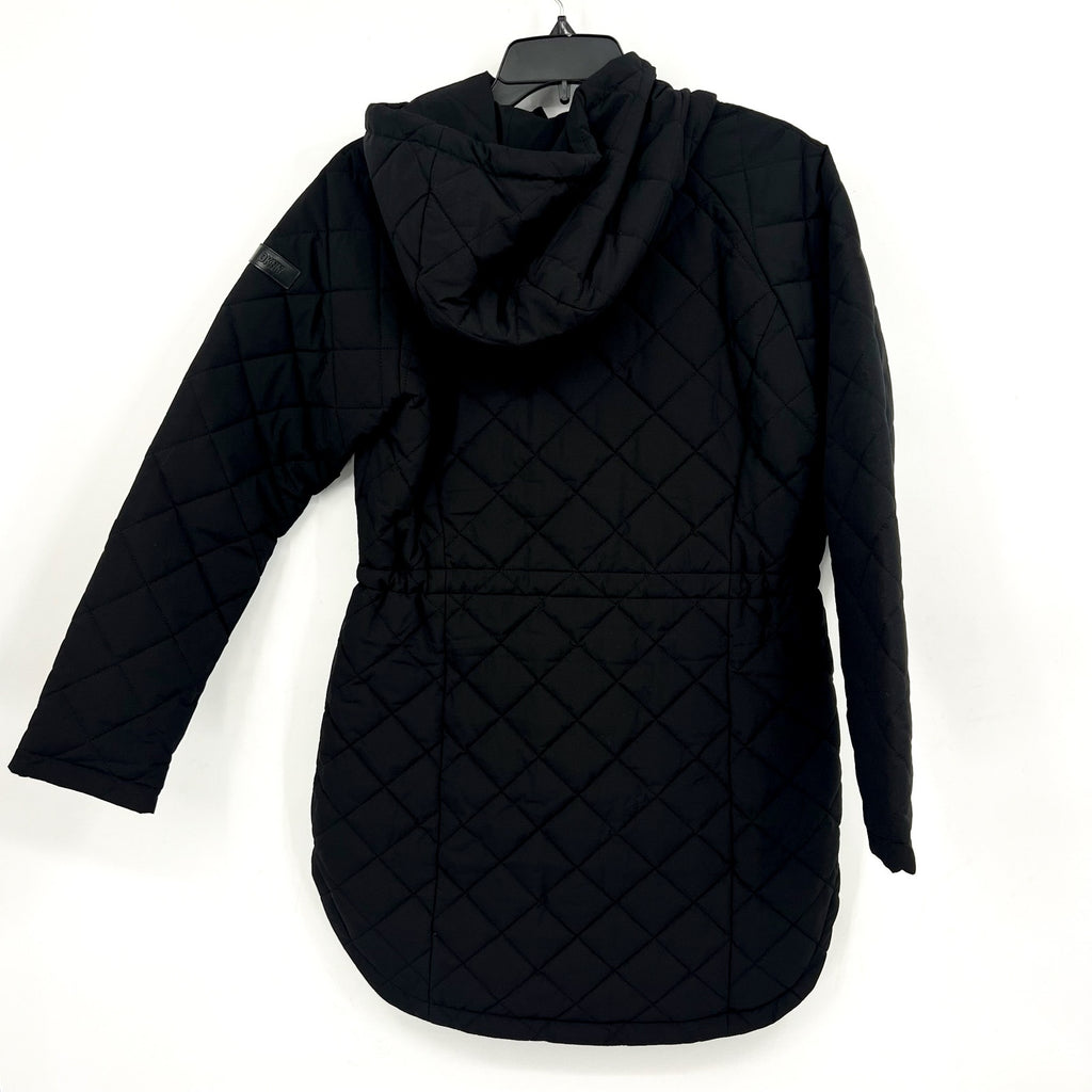 DKNY Womens Diamond Quilted Jacket XS Black Hooded Mid-Length NWT