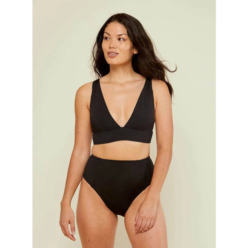 ANDIE SWIM Women's Belize Bikini Top Medium Black Plunge V Neck