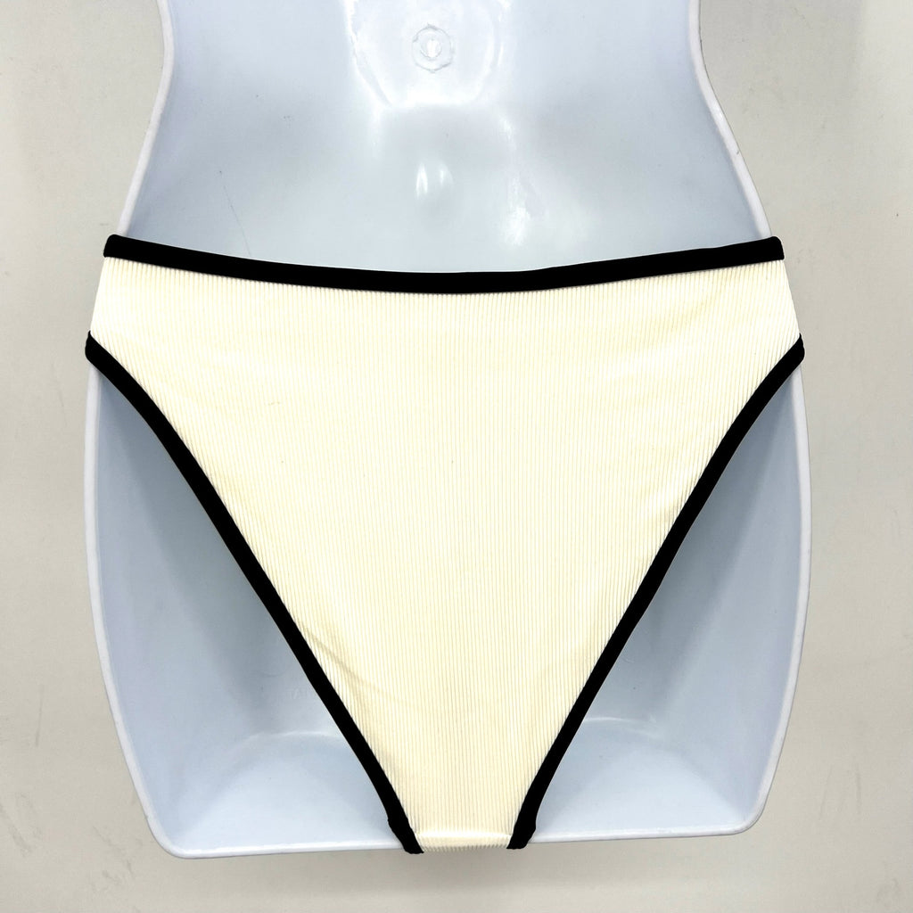 L*SPACE Women's Nora Ribbed Bitsy Bikini Bottom Small Cream Black High Waist NWT