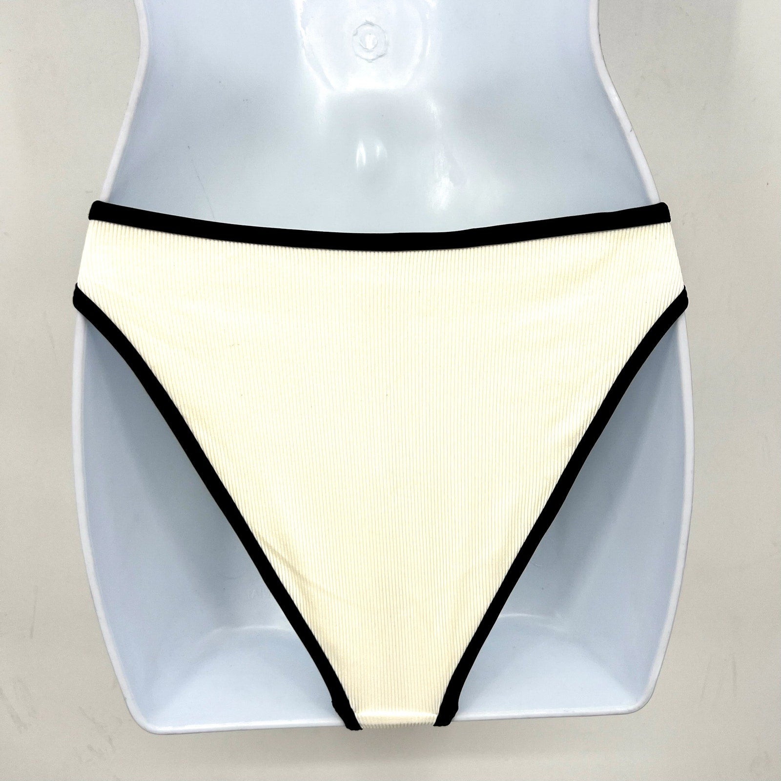 L*SPACE Women's Nora Ribbed Bitsy Bikini Bottom Small Cream Black High Waist NWT
