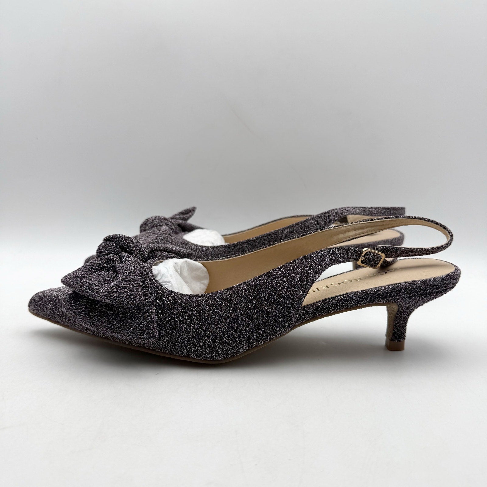 Jack Rogers Womens Debra Kitten Heels US 10 M Dark Gray Sparkle Slingback NIB