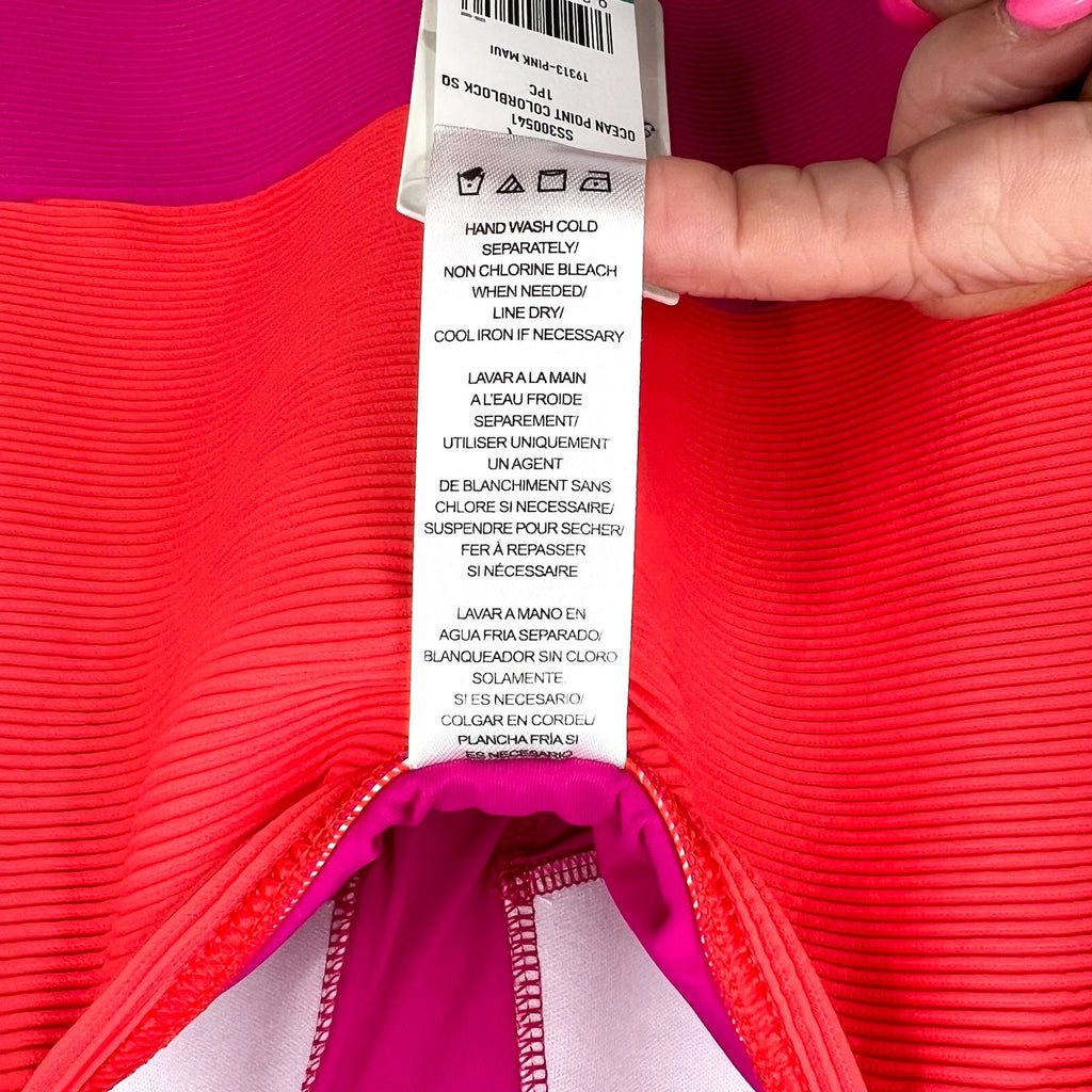 TOMMY BAHAMA Ocean Point One Piece Swimsuit Size 16 Pink Maui Colorblock NWT