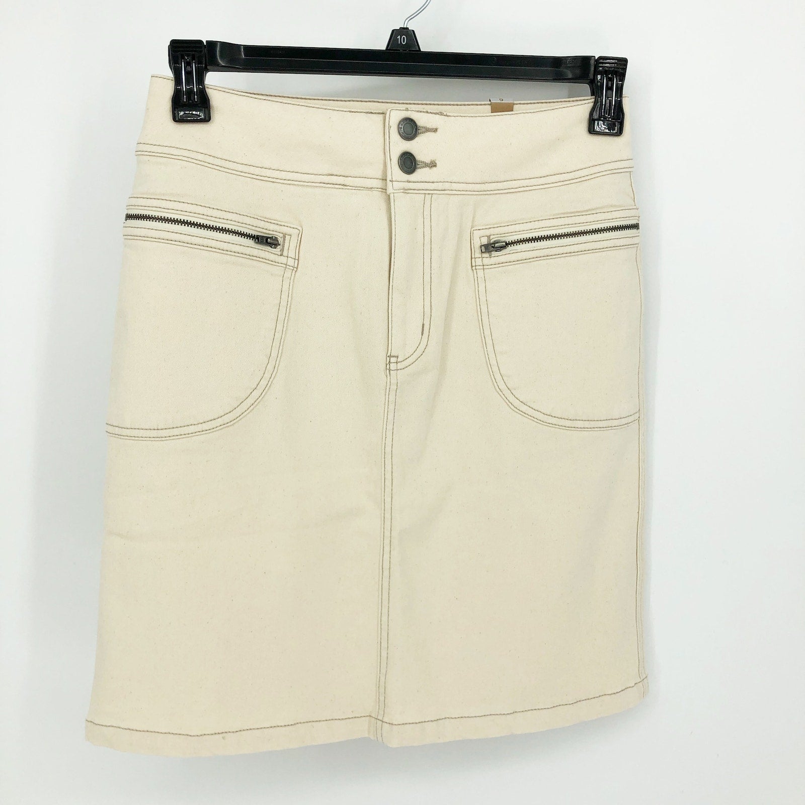 PRANA Womens Broadway Denim Skirt Size 8 Natural Cream Knee Length Stretch NWT