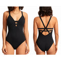 SEAFOLLY Collective Cross Back One Piece Swimsuit Size 6 Black Deep V Neck NWT