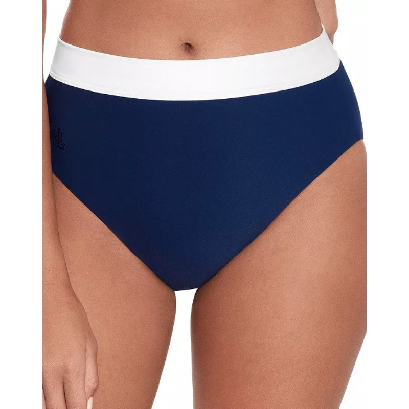LAUREN RALPH LAUREN Bel Air Bikini Bottom Size 8 Navy Blue Banded High Waist NWT