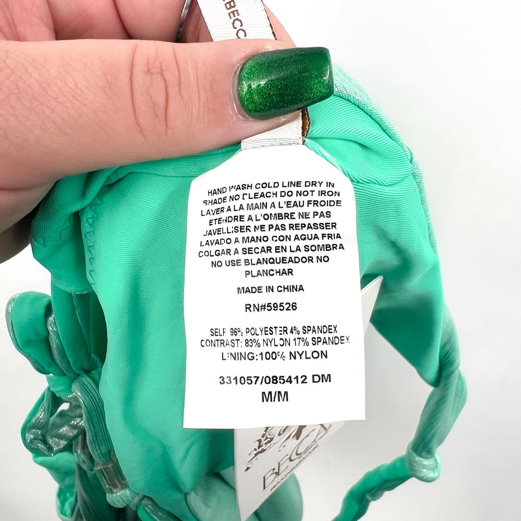 BECCA Women's Oragami Textured One Piece Swimsuit Medium Green Aqua Sea NWT