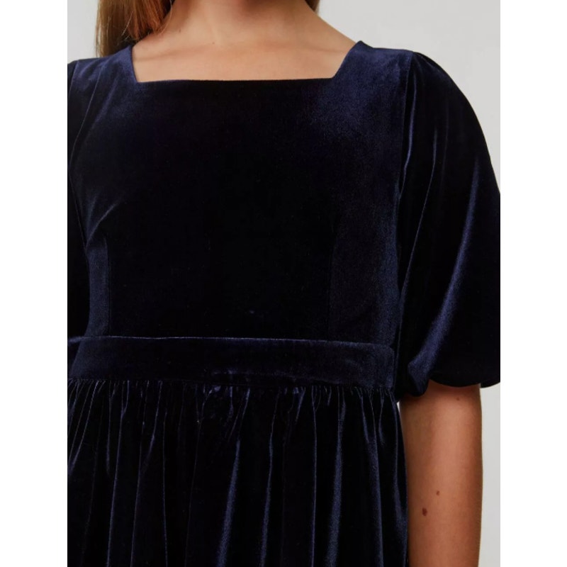 BARDOT Girl's Wynter Velour Dress Size 16 Navy Blue Short Puff Sleeve NWT