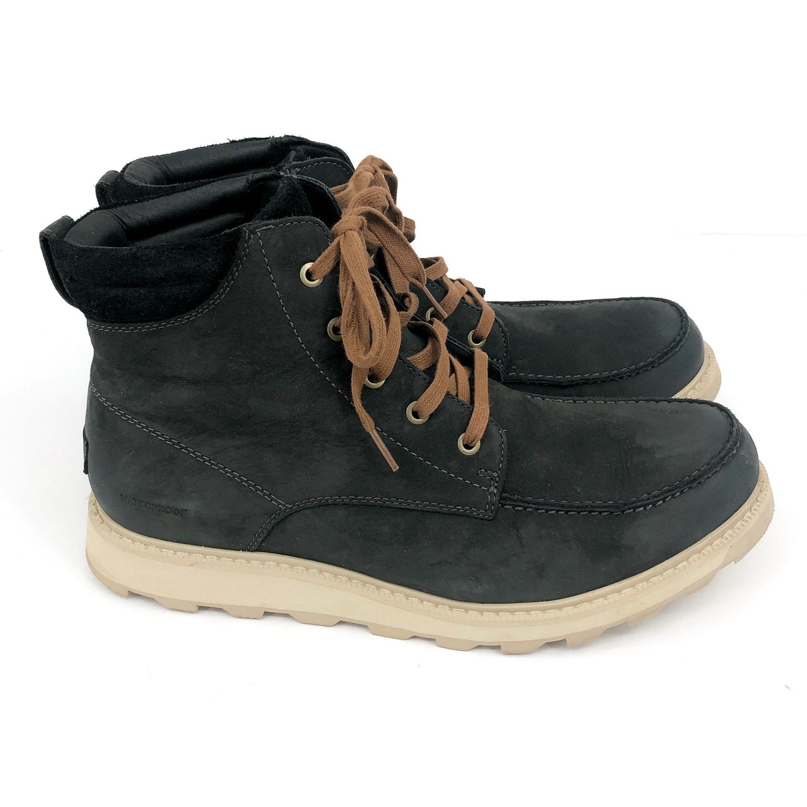 SOREL Mens Madson II Moc Toe Boots 12 Grey Coal Waterproof Leather Lace Up NIB