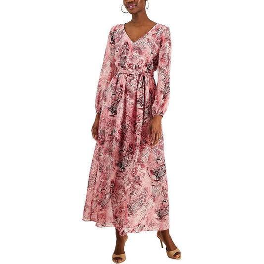 INC International Concepts Maxi Dress Size 10 Pink Chiffon Snake Print NWT