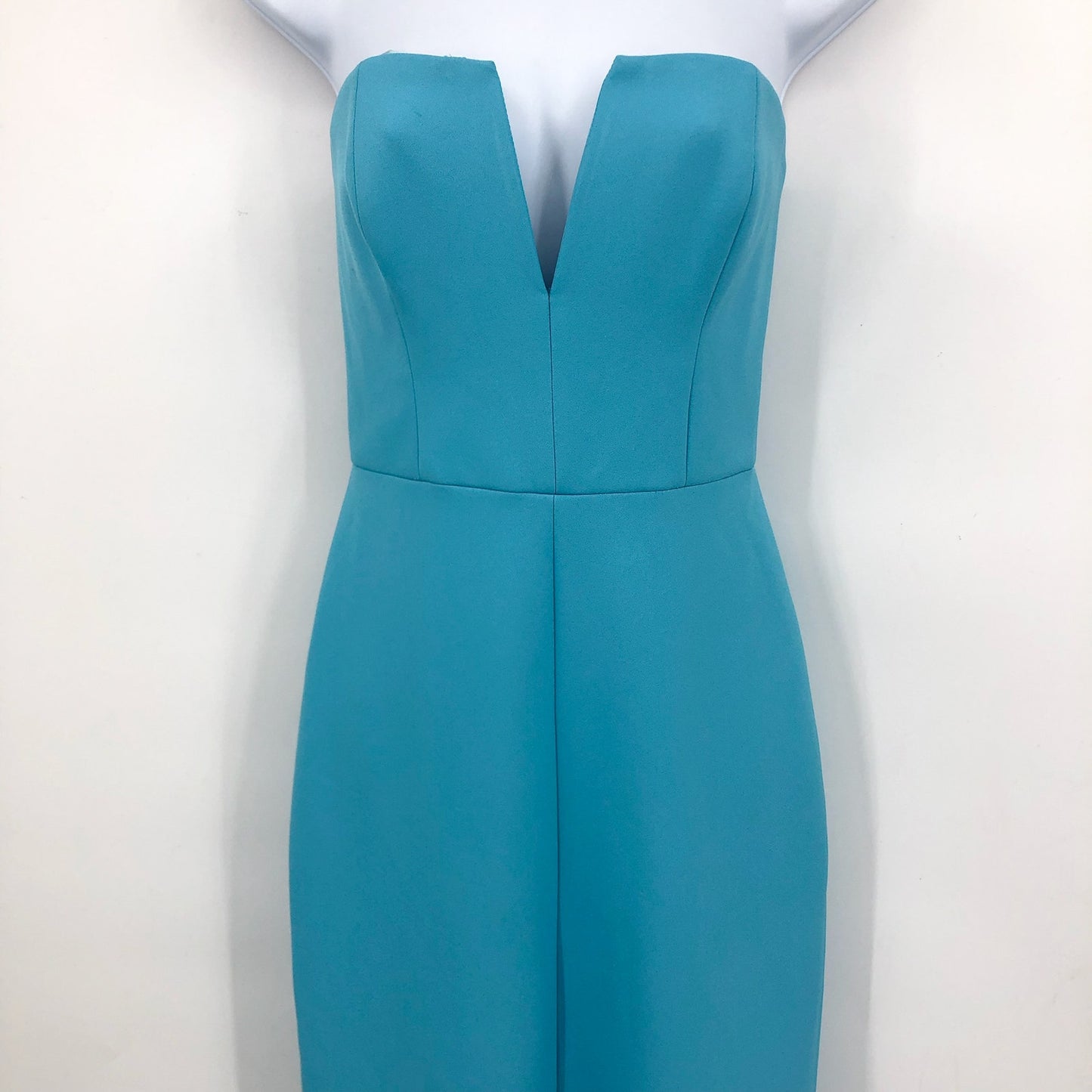 BCBGMAXAZRIA Womens Strapless Crepe Dress Size 0 Blue Split Neck Formal Gown NWT