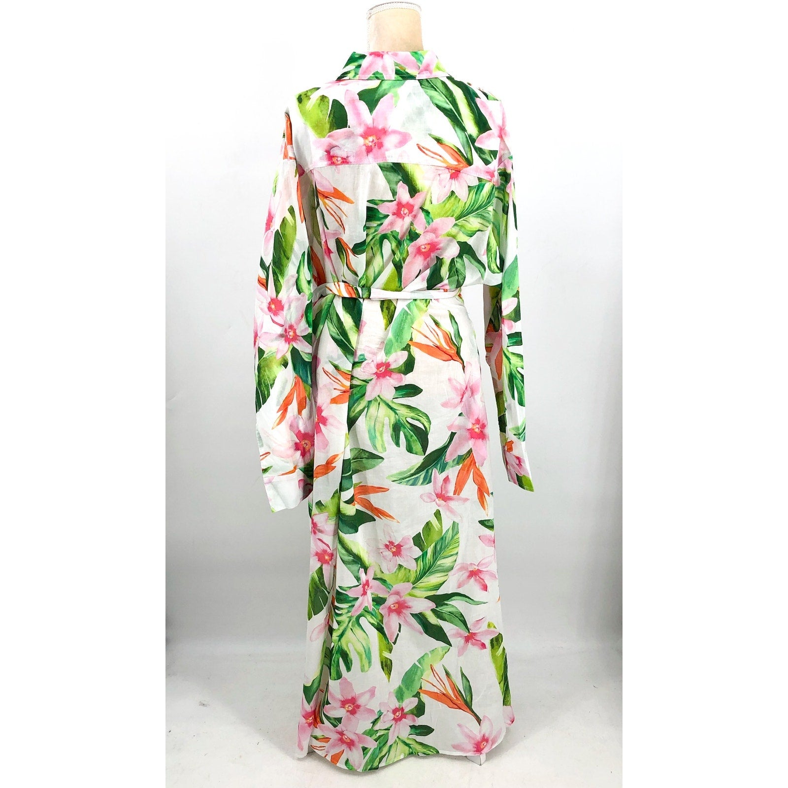 LAUREN RALPH LAUREN Tropical Floral Voile Shirtdress Large White Multi NWT