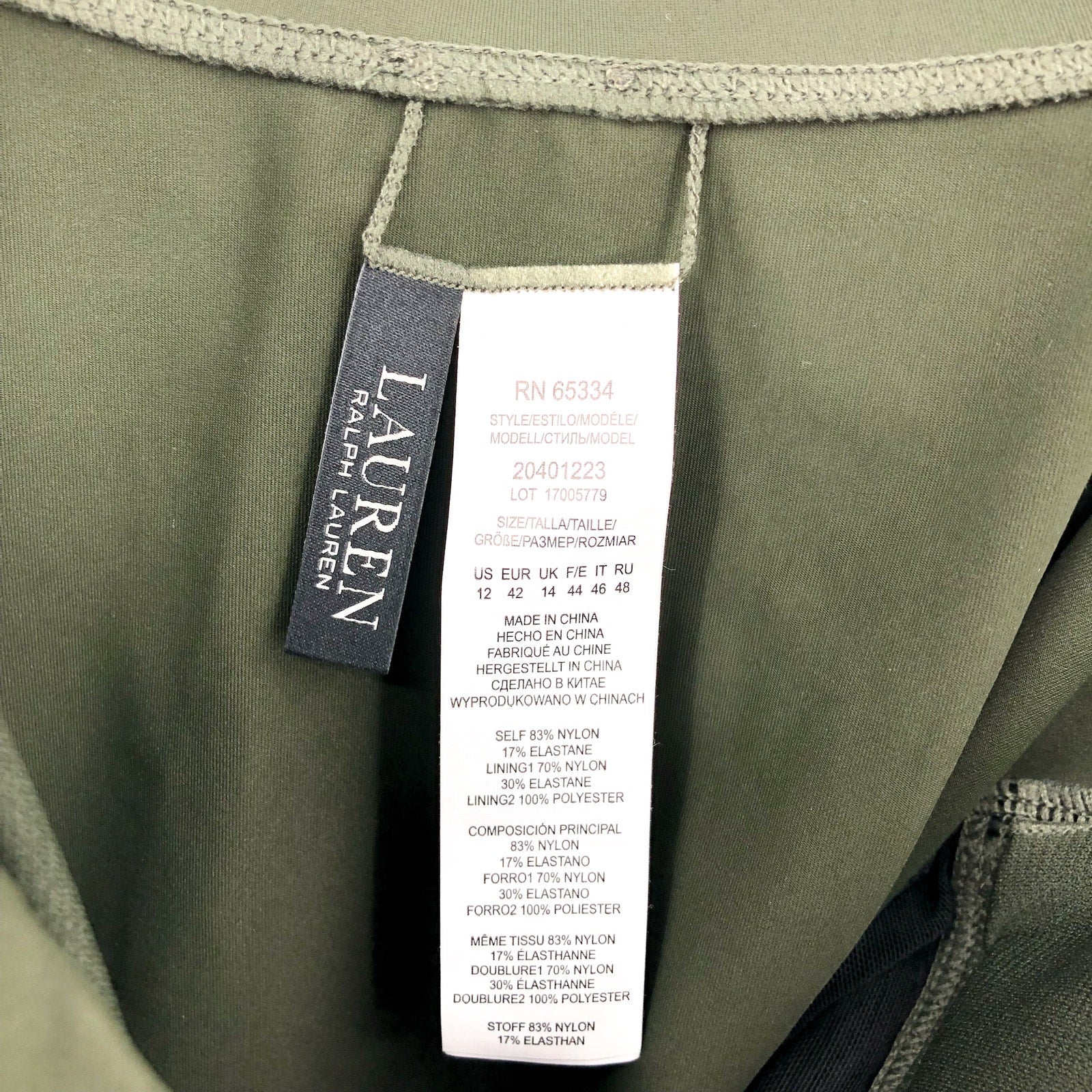 LAUREN RALPH LAUREN V Wire Bandini Swim Top Size 12 Olive Green Beach Club NWT