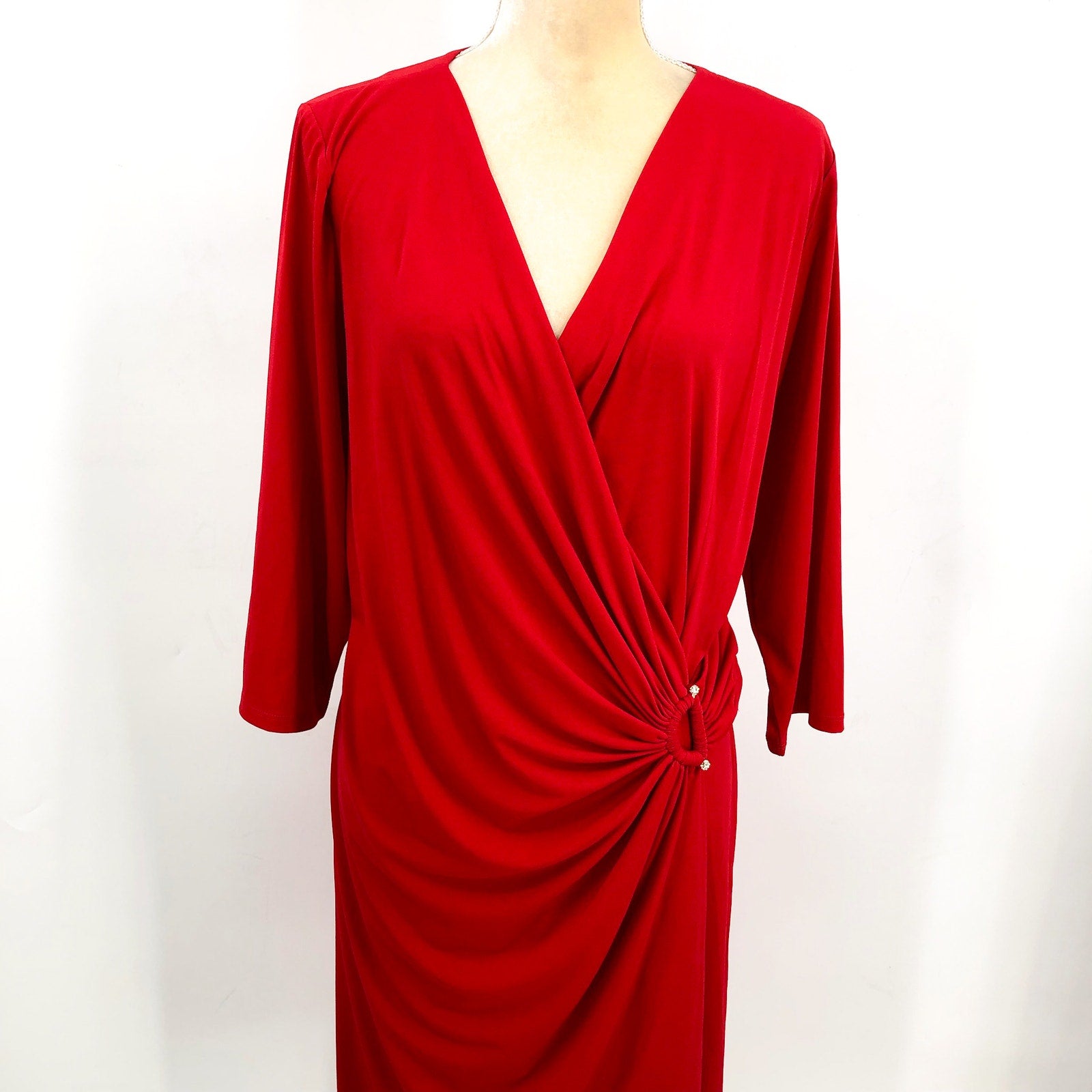 TOMMY BAHAMA Clara Faux Wrap Dress XL Tango Red Stretch Jersey Rhinestone NWT