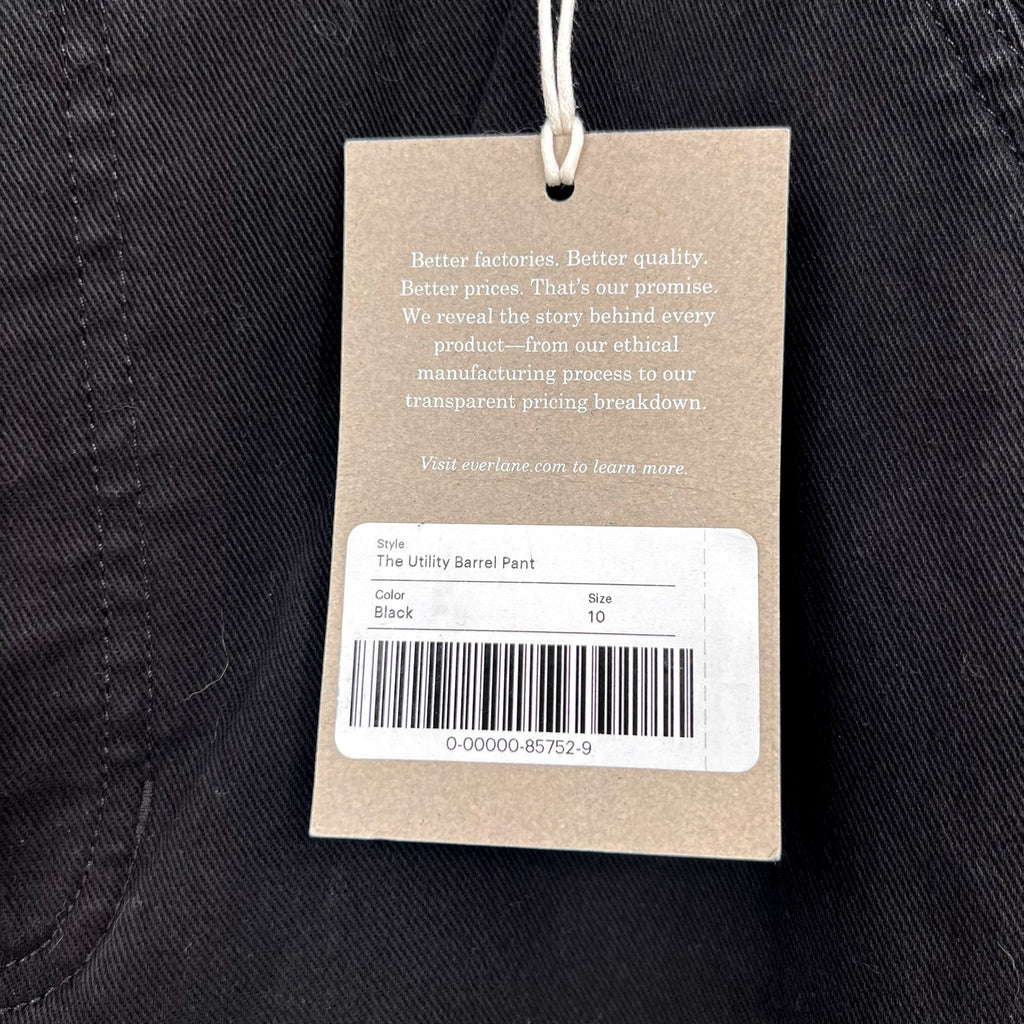 EVERLANE Women's The Utility Barrel Pants Size 10 Black Cotton Twill NWT