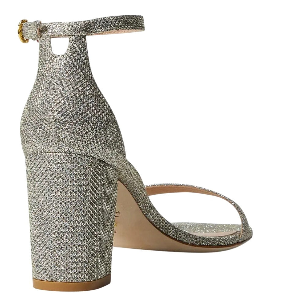 Stuart Weitzman Womens Nudistcurve 75 Block Heeled Sandal US 7.5 B Silver NIB