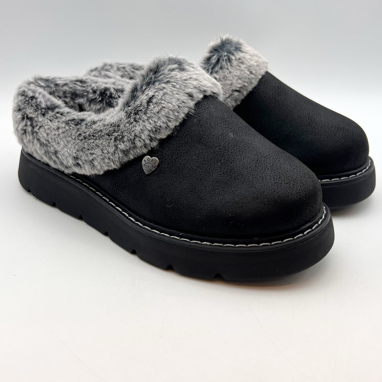 Bobs Skechers Womens Keepsakes Lite Slippers Size 5 EU 35 Black Vegan Suede NWOB