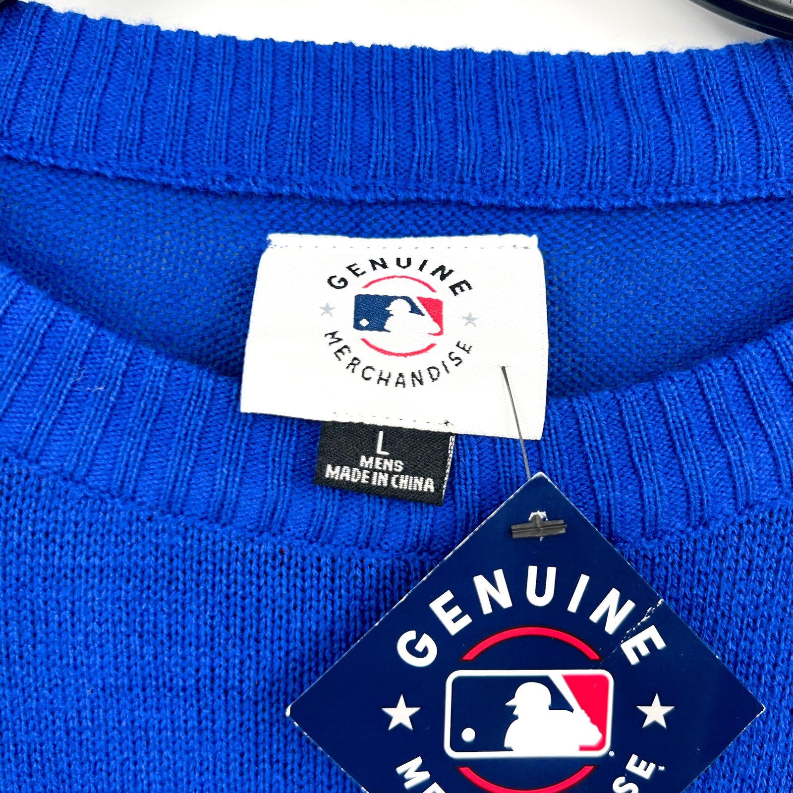 MLB Mens Texas Rangers Crewneck Sweater Large Dark Blue Red NWT