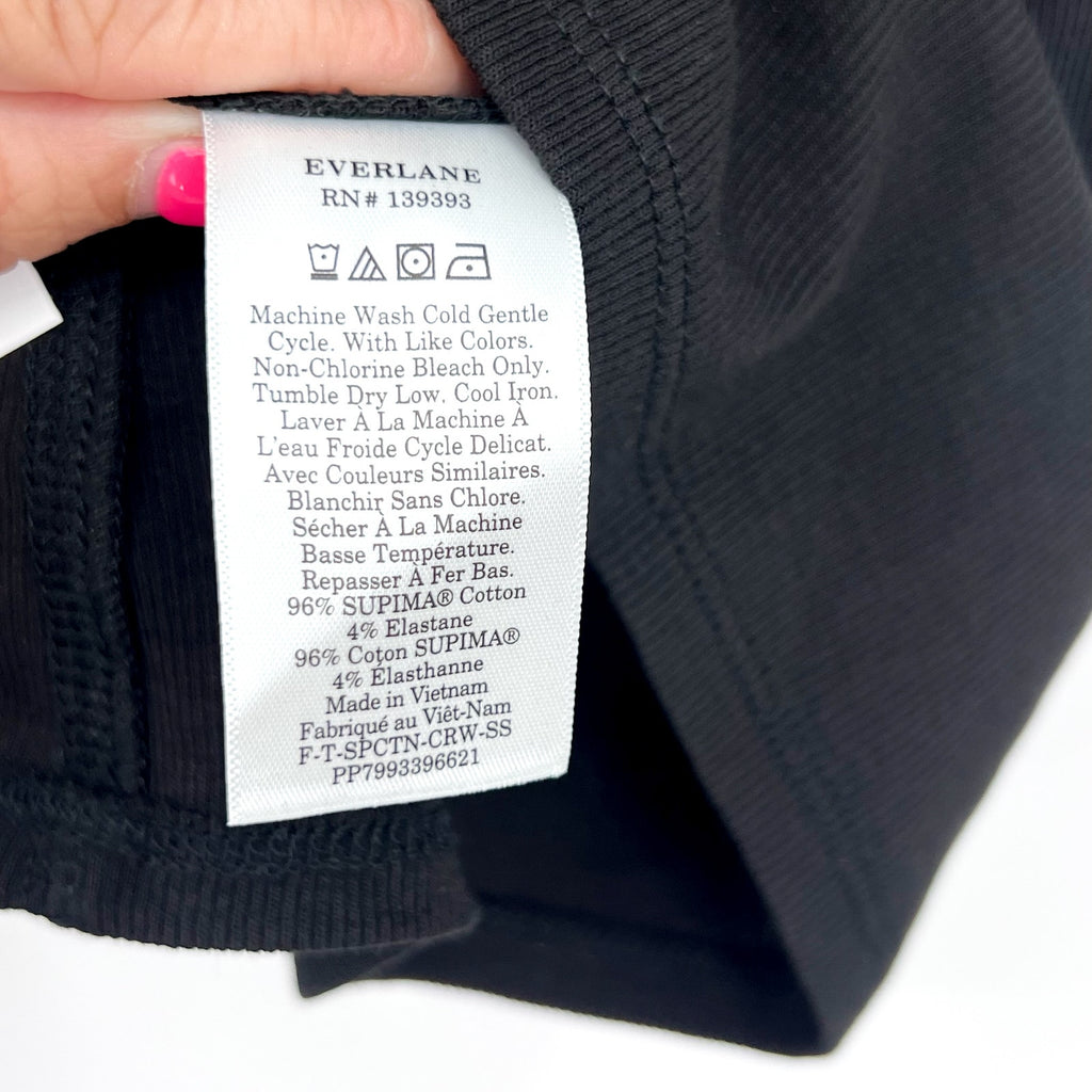EVERLANE Women's The Luxe Rib Crew Tee XXS Black Short Sleeve Supima Cotton NWT