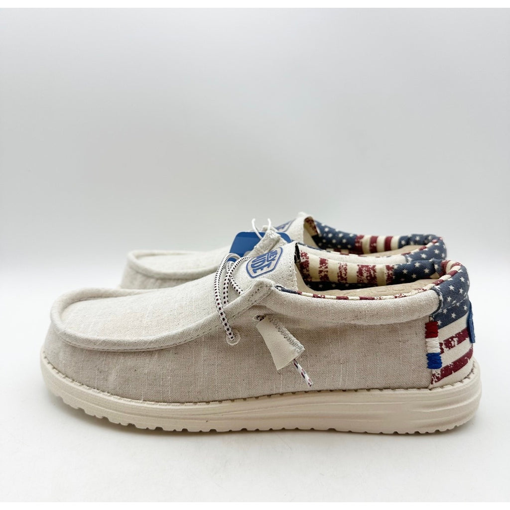 HEY DUDE Mens Wally Patriotic Shoe Size 6 EU 39 Off White Multi Slip On NIB