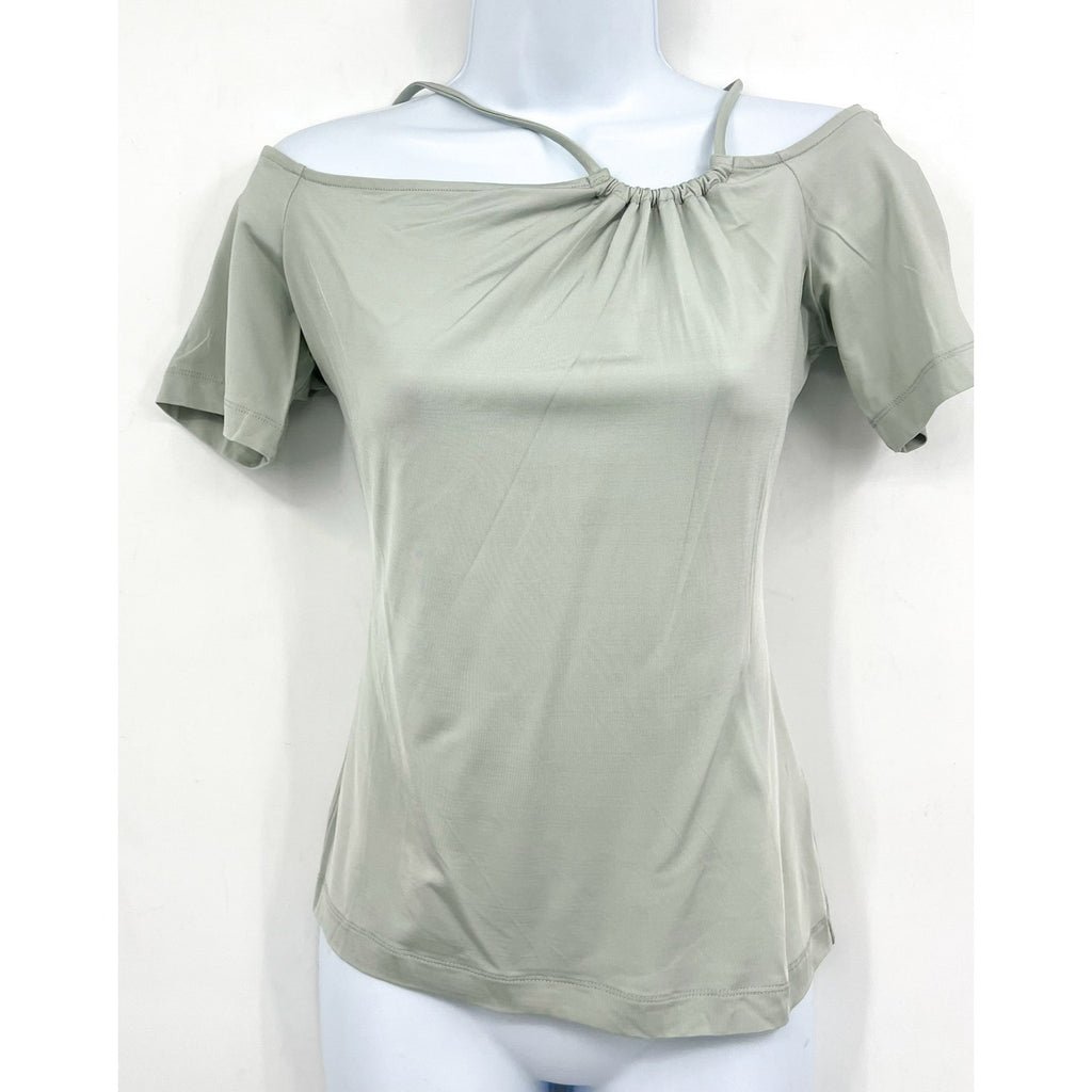 REISS Womens Cierra Strappy Off-Shoulder Short Sleeve Top Large Light Green NWOT